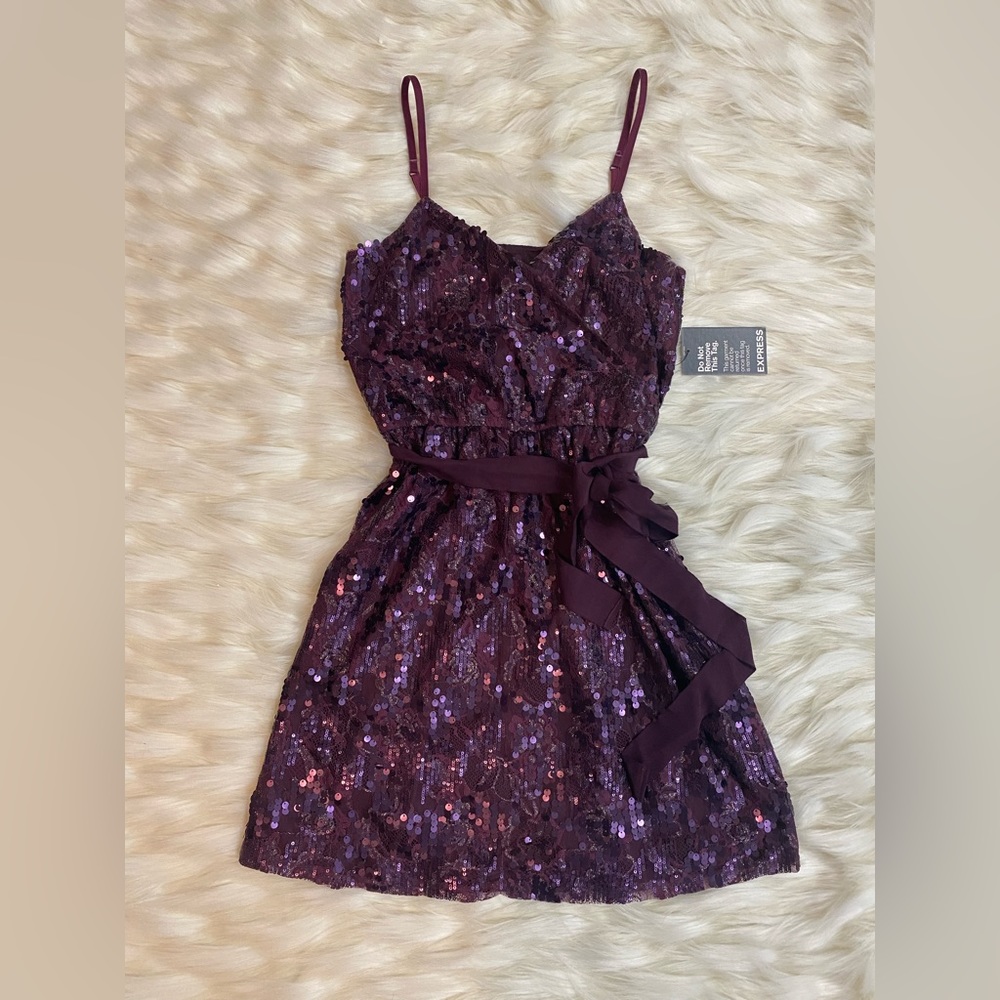 NWT-Express Sequined plum colored dress size small